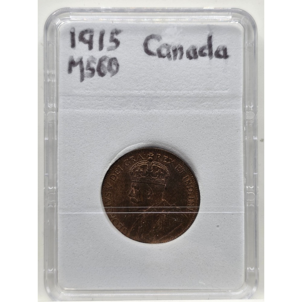 1915 Canada Large Cent George V Bronze Penny Coin MS60 Marked Slabbed